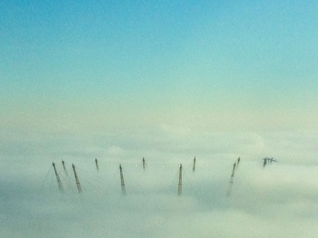 O2 arena wrapped in fog