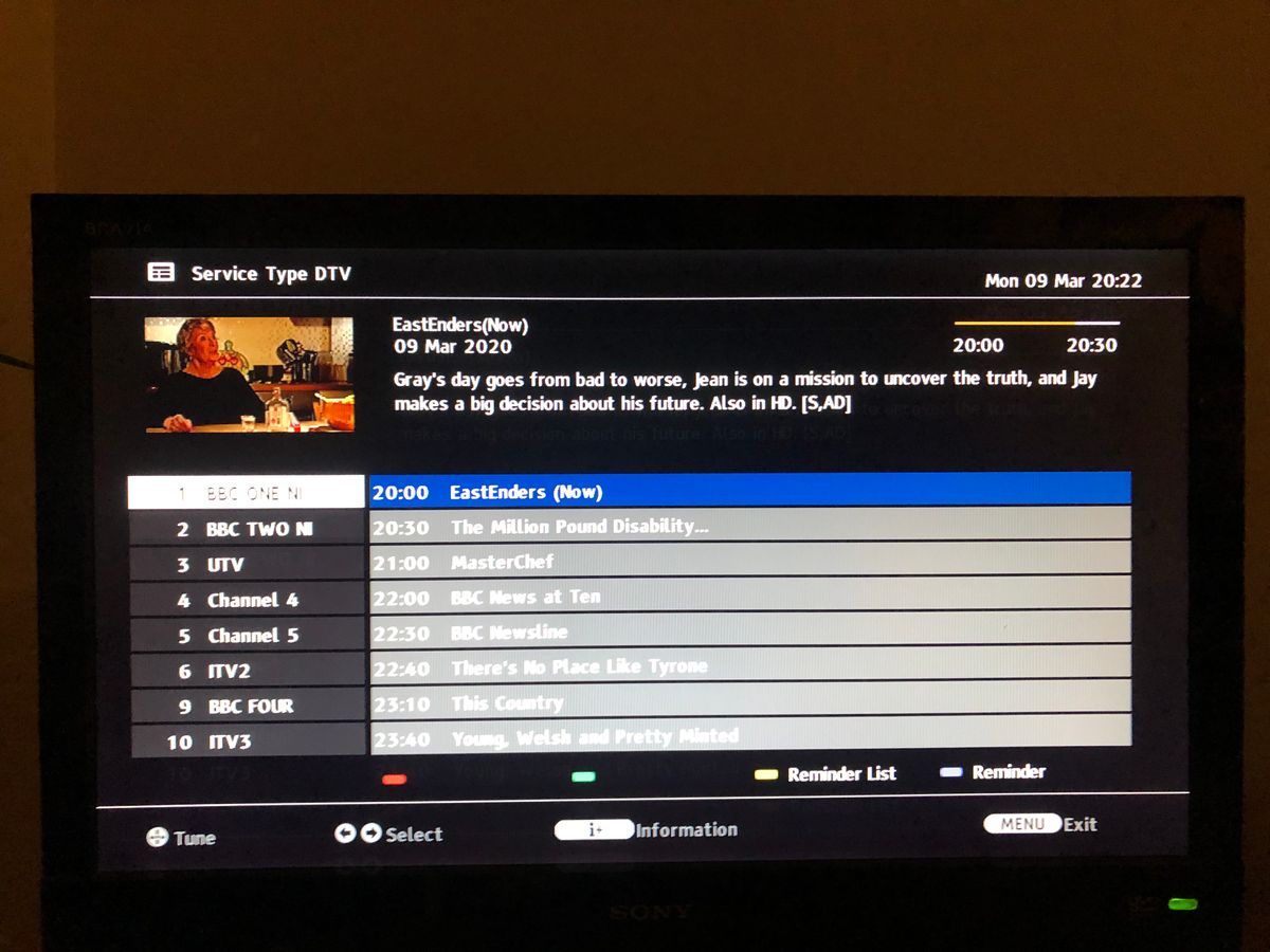 TV tuned to BBC1 - guide for BBC1 correct